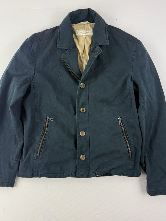 rag & bone Jackets & Blazers - RAG & BONE Womens USN Rep Deck jacket Sz. L Navy Cotton Coat Workwear Zip Button